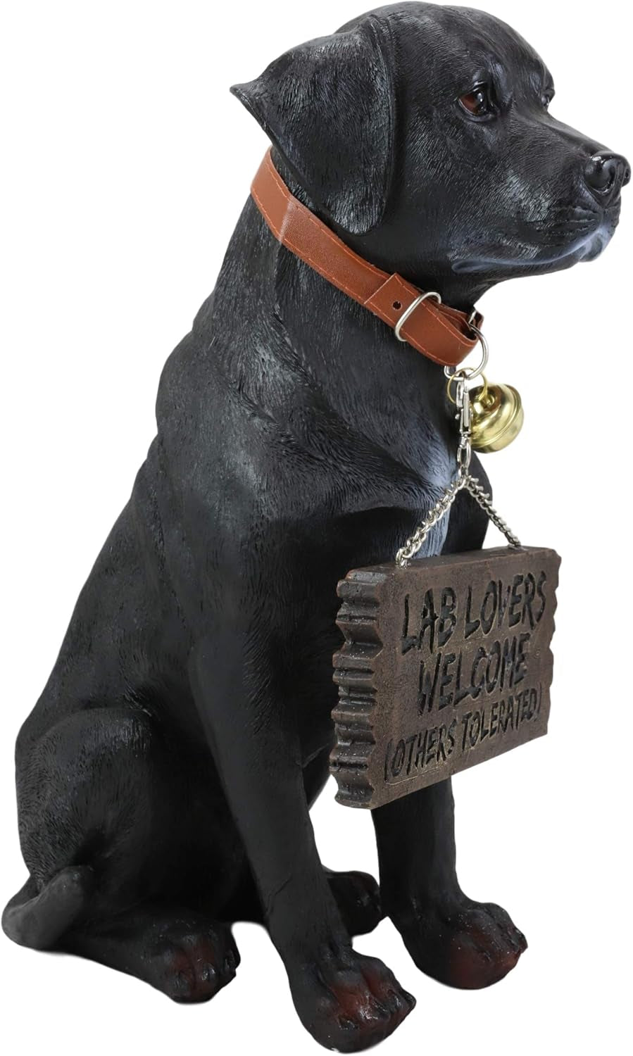 Lifelike Labrador Retriever Statue with Jingle Collar & Greeting Sign (13.25" H, Black)