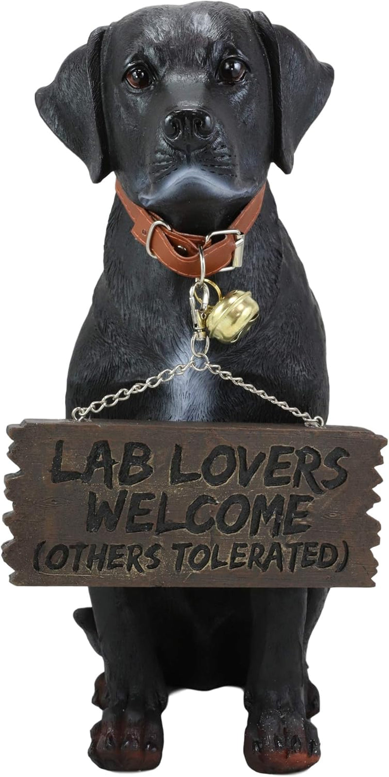Lifelike Labrador Retriever Statue with Jingle Collar & Greeting Sign (13.25" H, Black)
