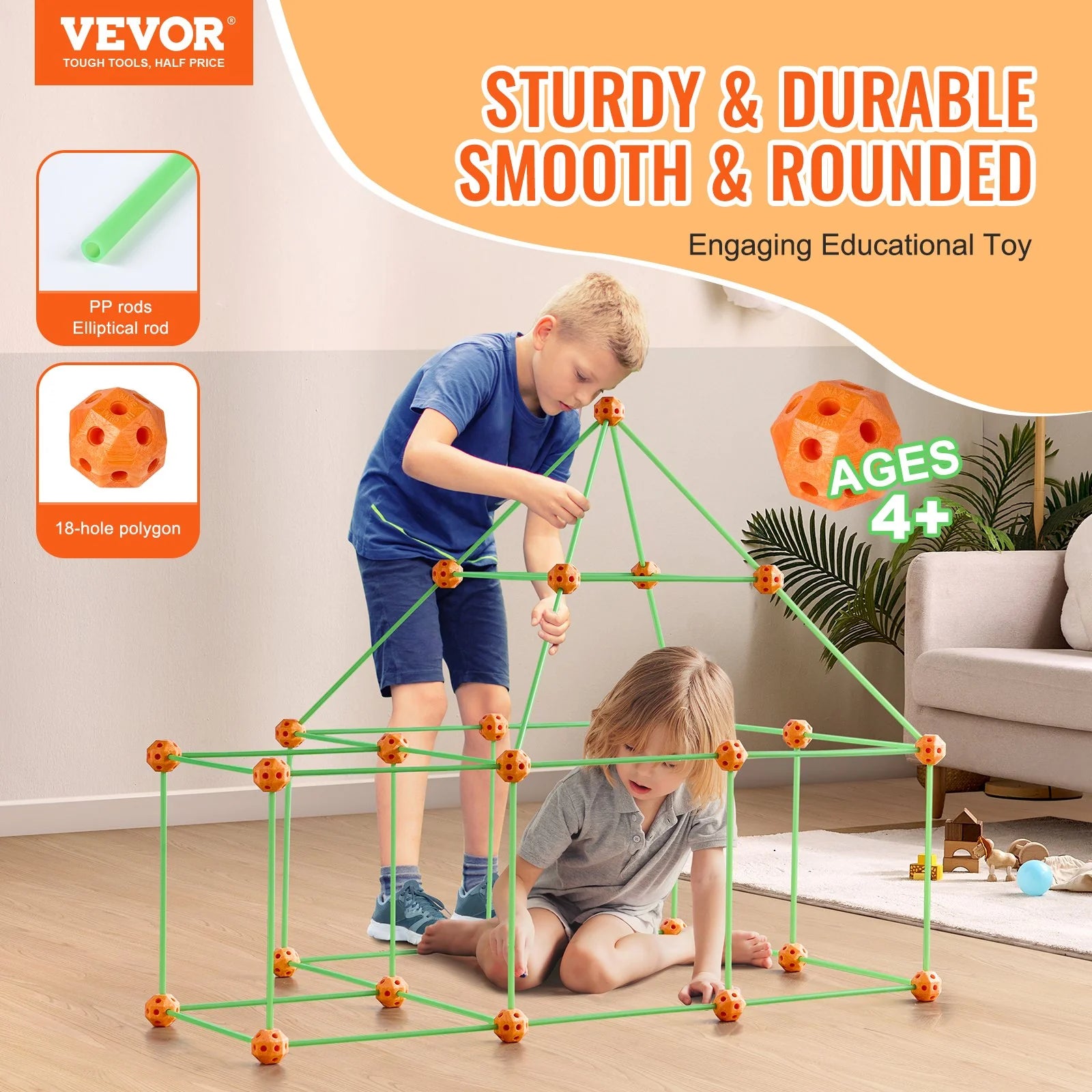 Tent Fort Building Kit for Kids | Glow in the Dark STEM Construction Toy (85 Pieces)