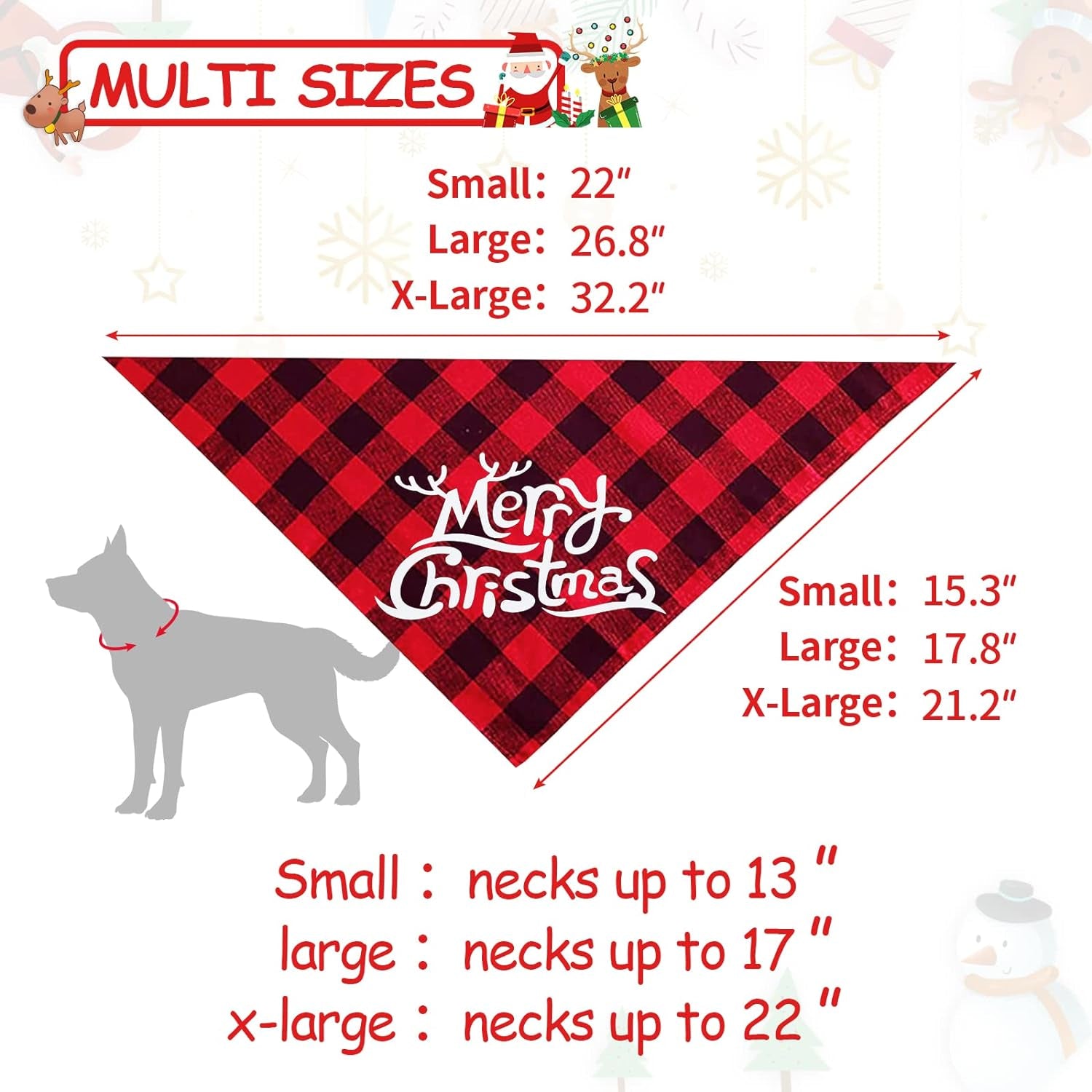 2-Pack Christmas Buffalo Plaid Dog Bandanas | Triangle Bibs for Small to Large Pets