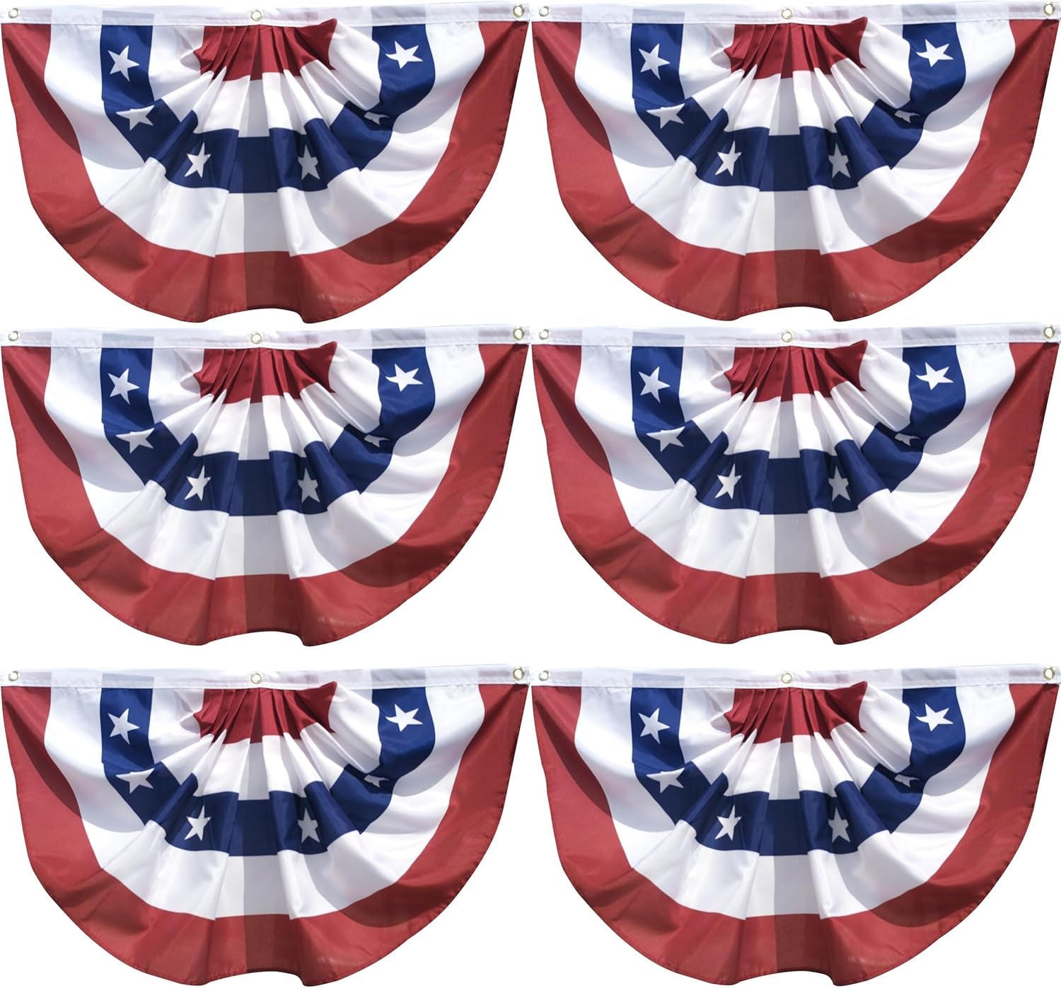 Patriotic Bunting & Banner Set | Red White Blue Pleated Fans (6-Pack, 3x1.5 Ft)