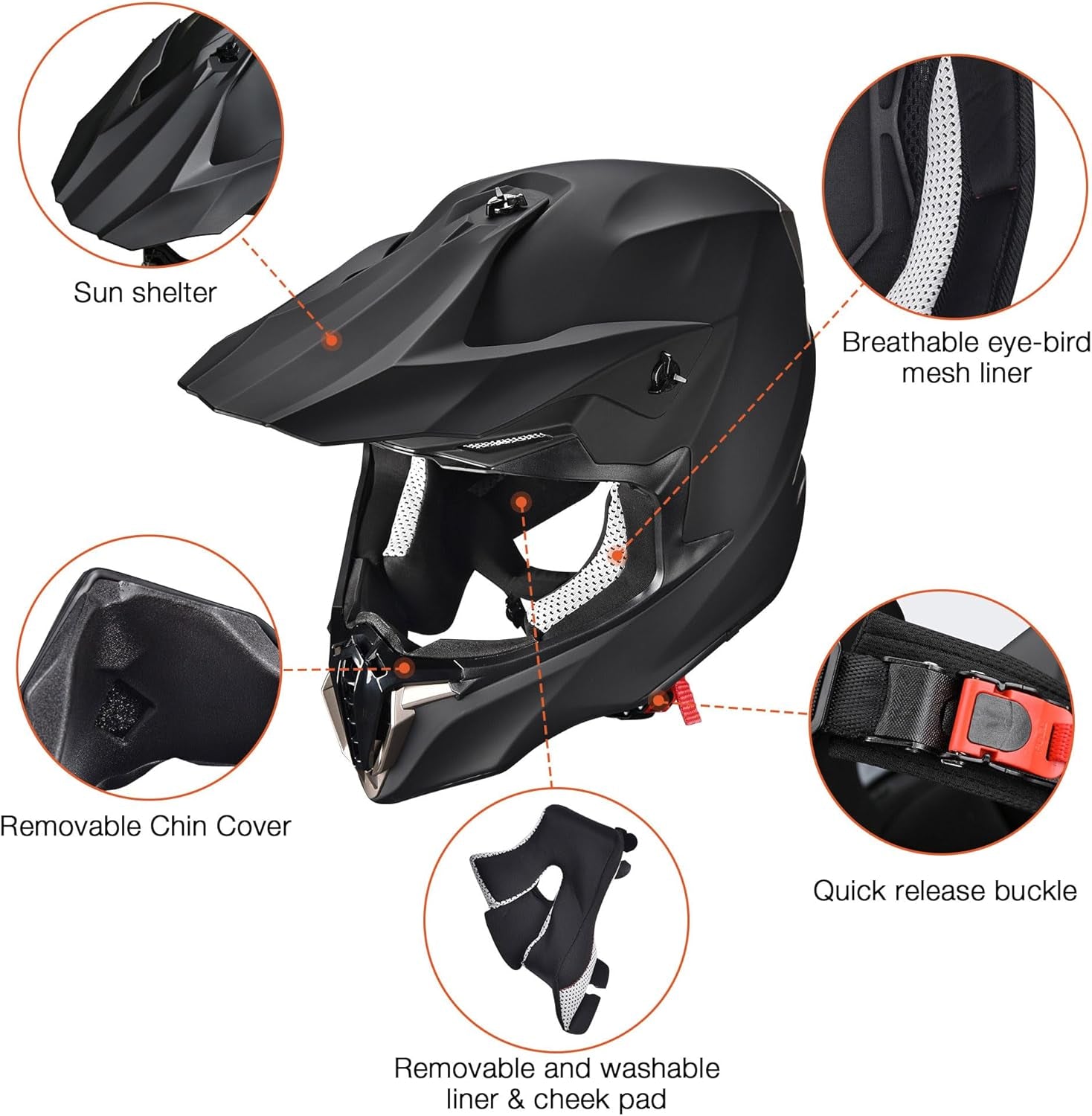 Adult Offroad Dirt Bike Helmet | Full Face Motocross ATV BMX, DOT Approved