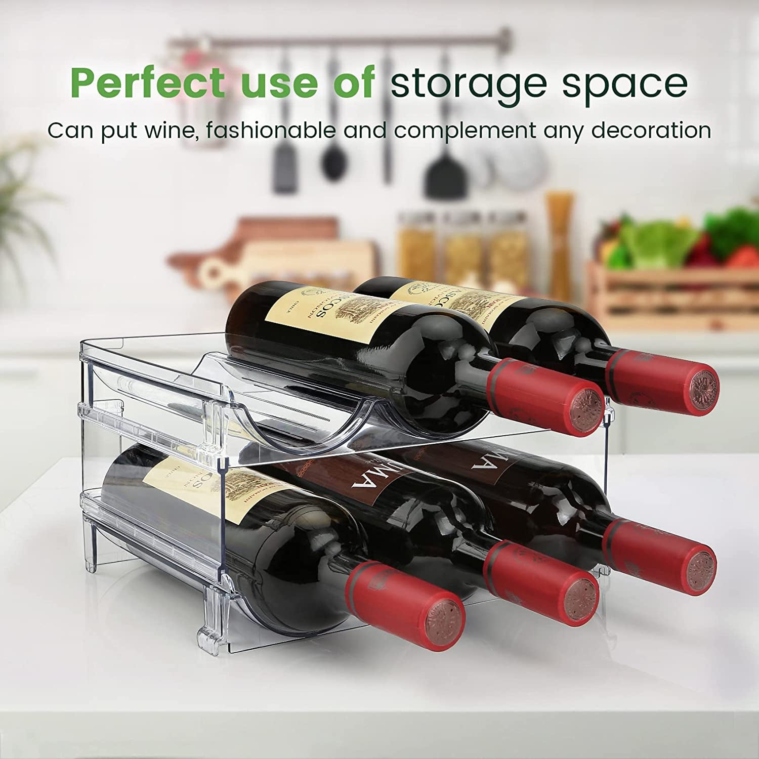 Water Bottle Organizer – 2-Pack Stackable Storage Rack for Cabinets