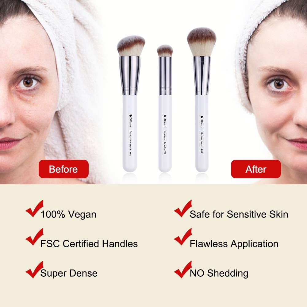 3-Piece White Makeup Brush Set – Foundation, Contour & Blush Brushes