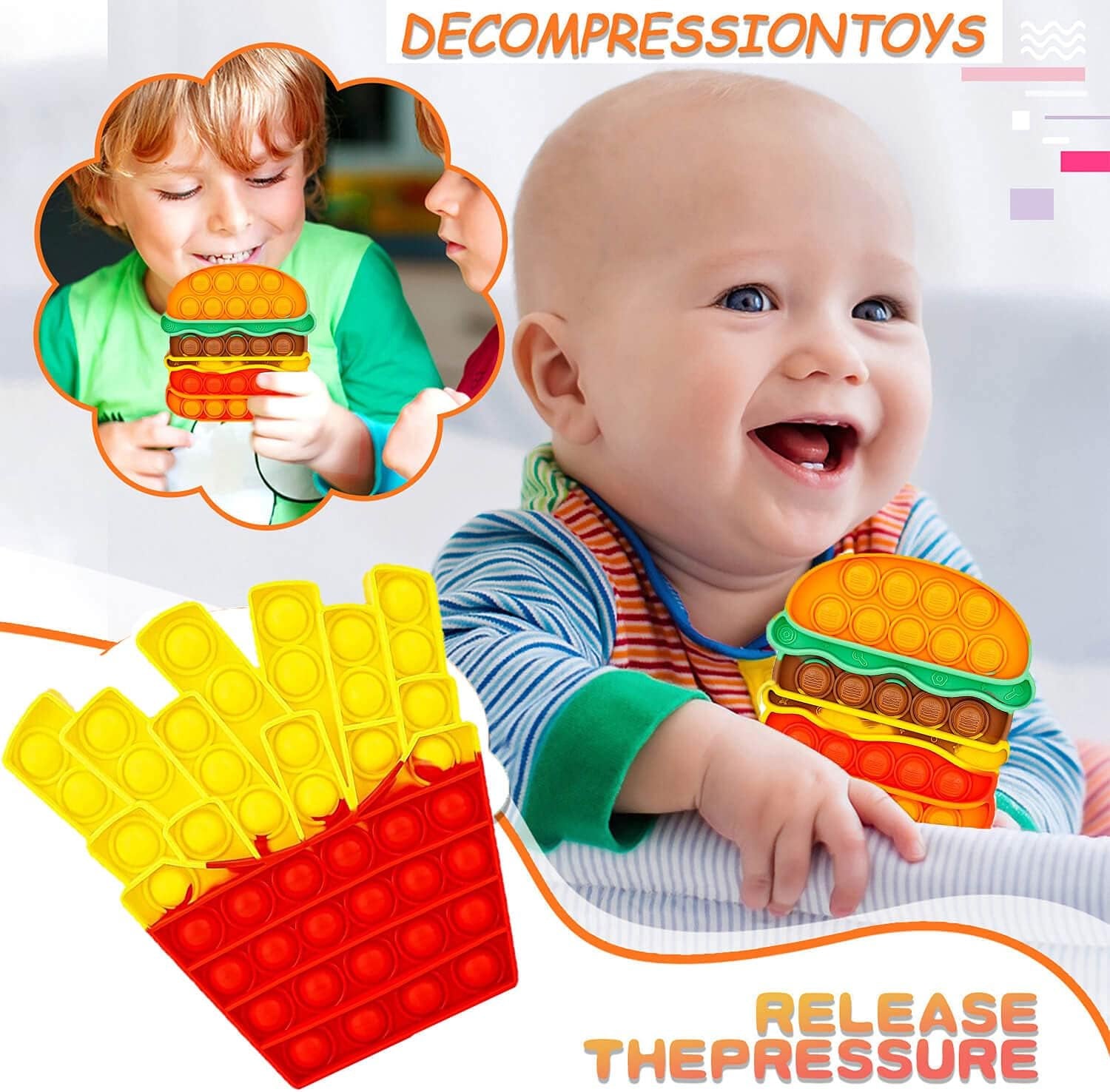 Burger & Fries Pop Fidget Toy – Sensory Stress Relief for Kids & Adults