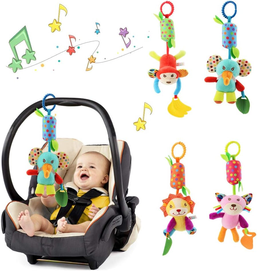 Montessori Baby Sensory Toys – Car Seat & Stroller Activity Set for 3+ Months (Pack of 4)