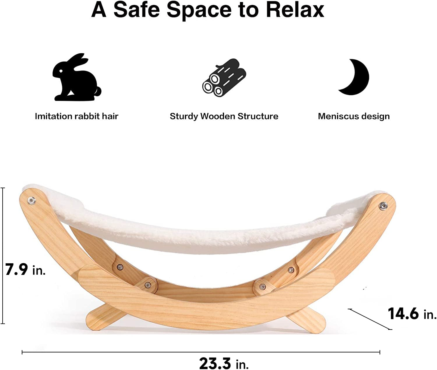 New Moon Cat Hammock | Elevated Swing Chair Bed for Cats & Small Dogs (White)