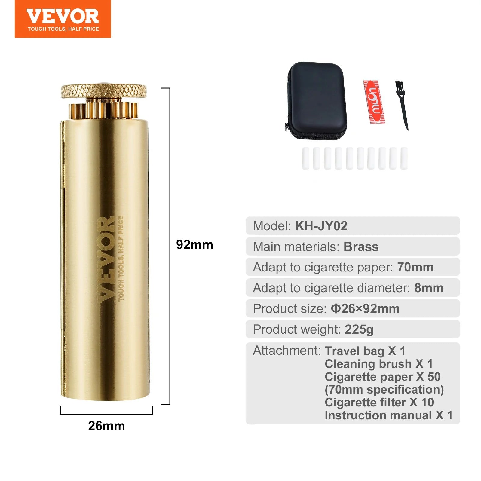 Cigarette Rolling Machine | Solid Brass Manual Tobacco Roller, Fits 70mm Paper, Vintage Gift