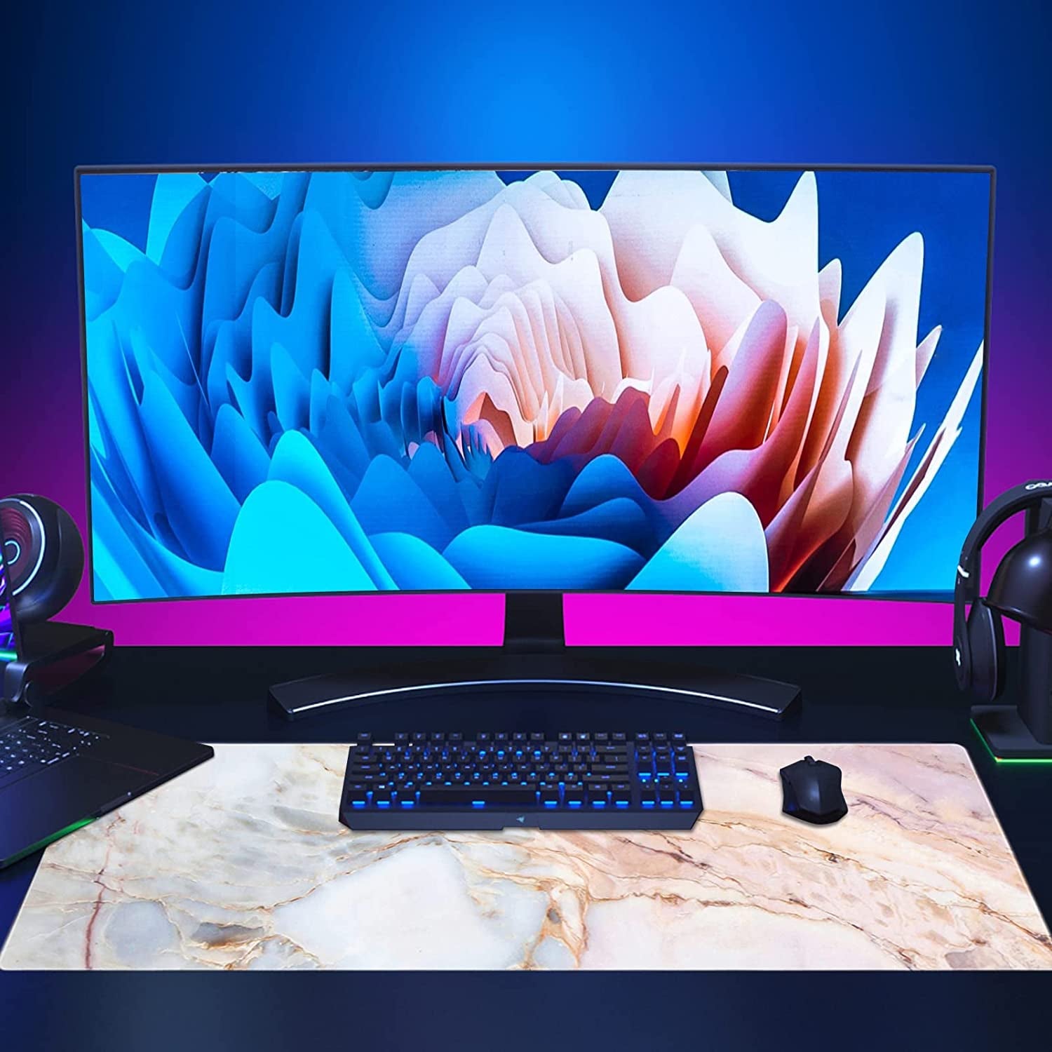 XXL Pink Marble Gaming Mouse Pad | Oversized with Non-Slip Rubber Edges