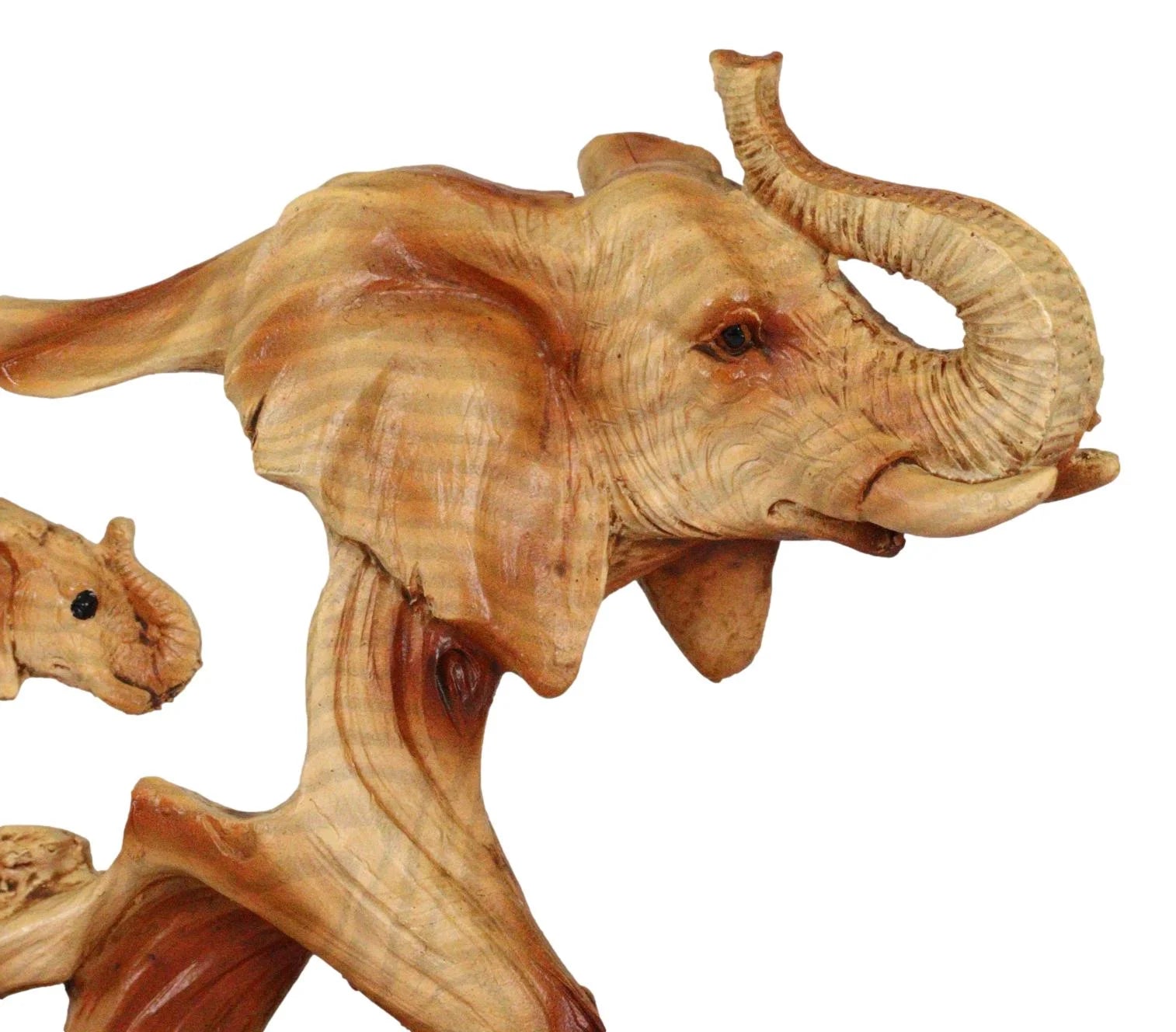 Faux Wood Elephant Family Garden Statue 4.5 Inch
