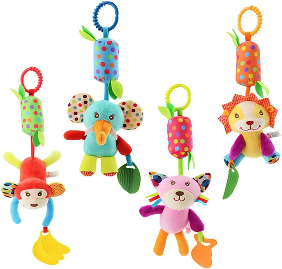 Montessori Baby Sensory Toys – Car Seat & Stroller Activity Set for 3+ Months (Pack of 4)