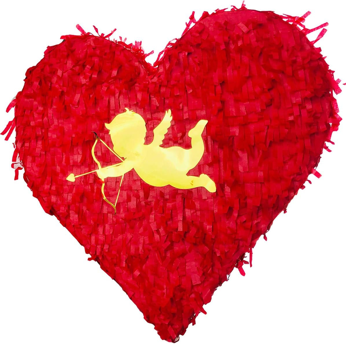 Valentine Heart Shaped Piñata | Gold Foil Cupid, Red Color Party Decoration & Favor