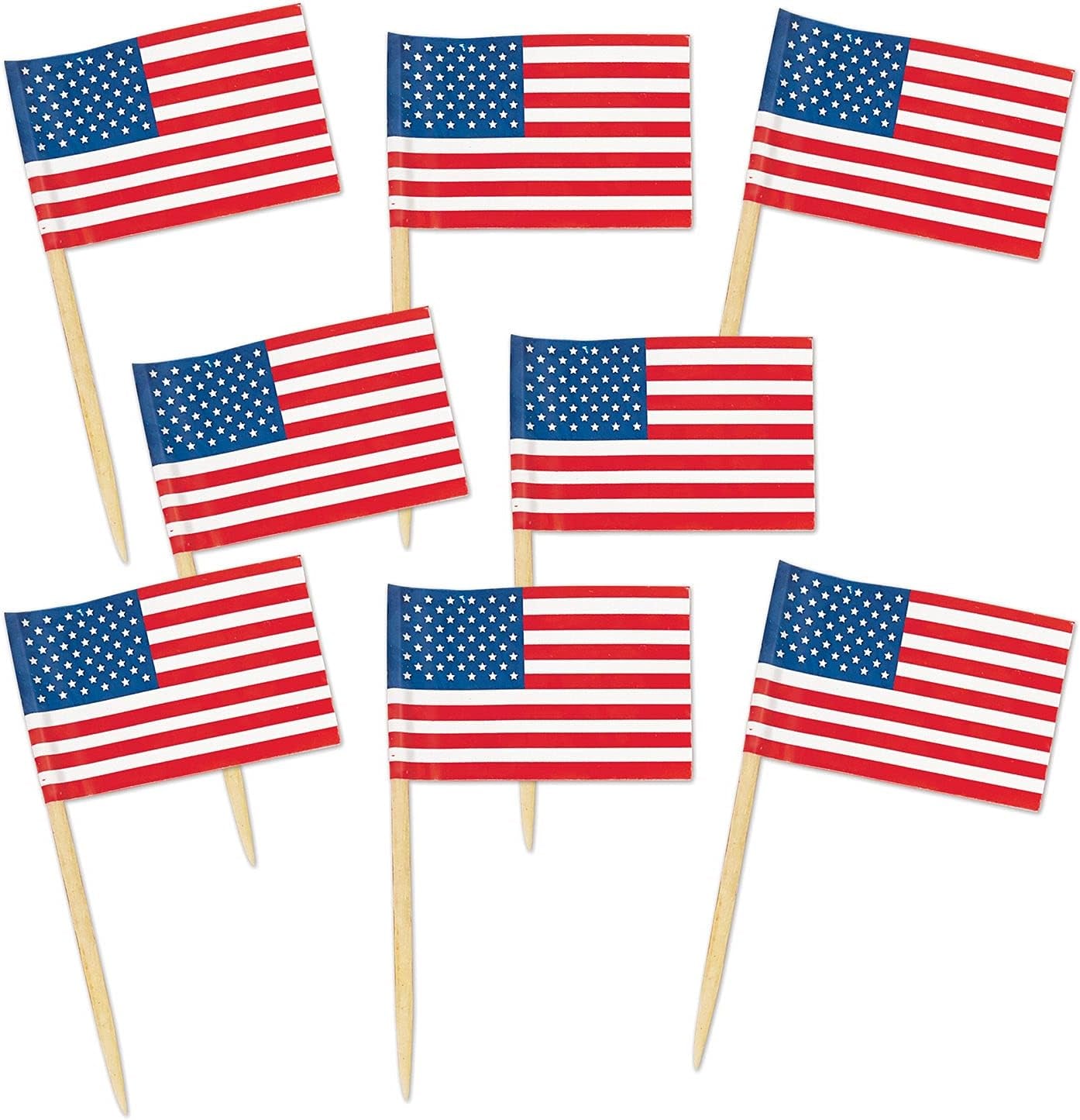 Mini US Flag Picks | Patriotic Toothpick Flags for Party Decor, Cupcakes & Appetizers (Packaged)