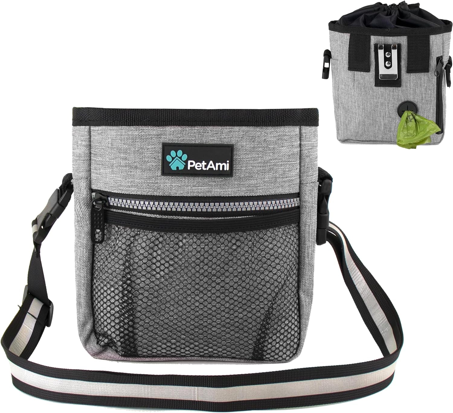 Dog Treat Pouch with Poop Bag Dispenser & 3-Way Wear (Heather Gray)