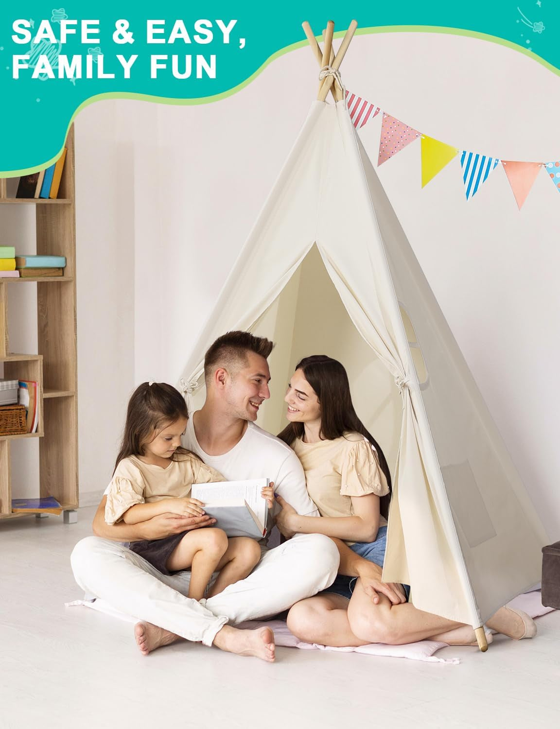 Kids Teepee Tent – Foldable Canvas Play Tent with Lights & Bag for Indoor/Outdoor Use
