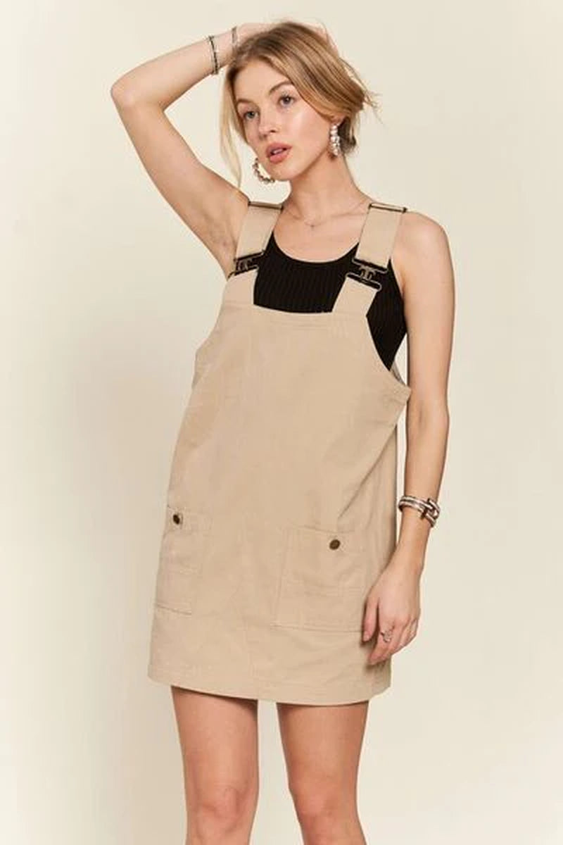 Adjustable Wide Strap Square Neck Overall Dress