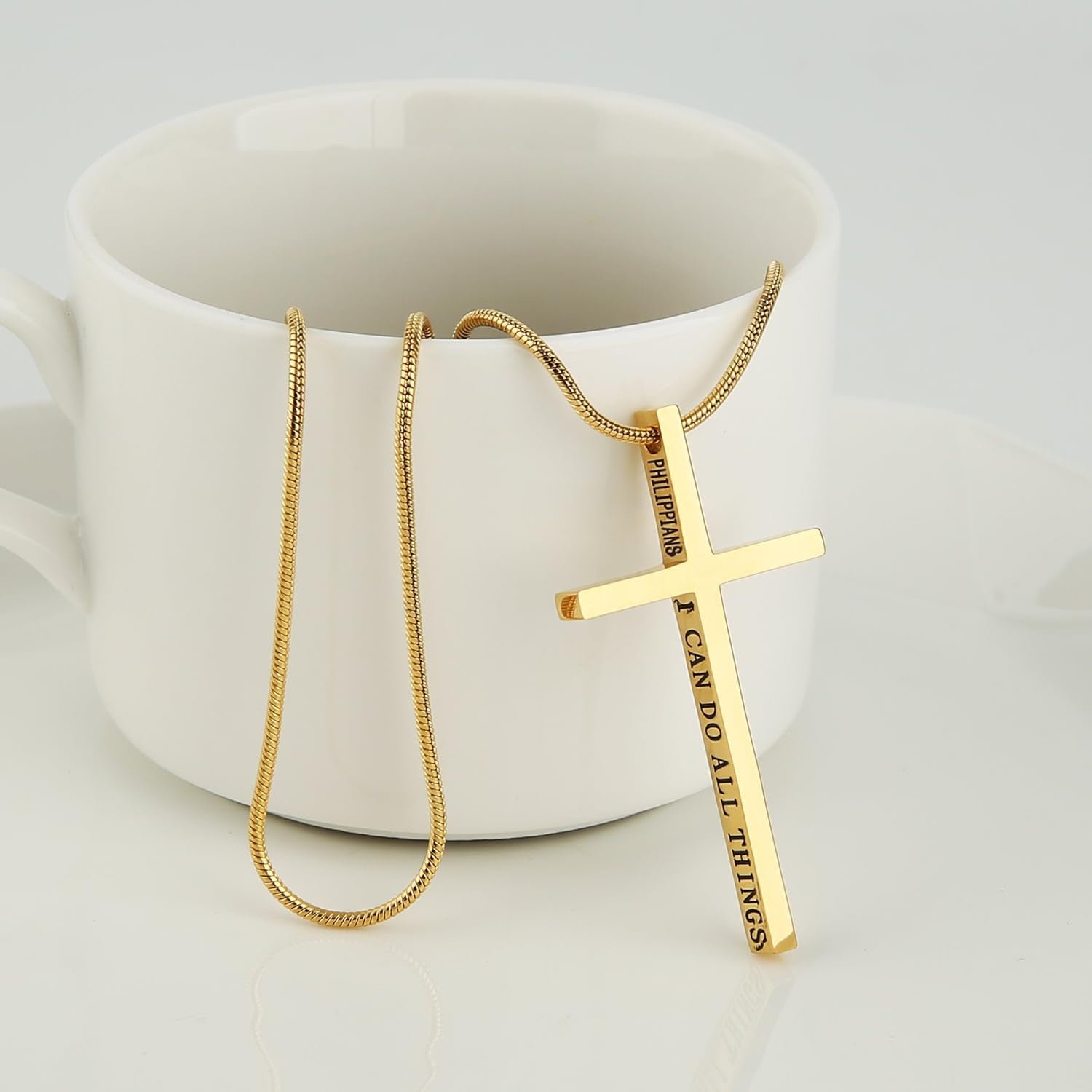 Philippians 4:13 Cross Pendant Necklace | Stainless Steel Bible Verse Strength