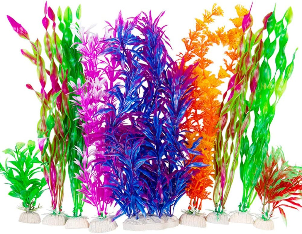 9-Pack Large Artificial Aquarium Plants | Vivid Simulated Aquatic Landscape (12 Inch)