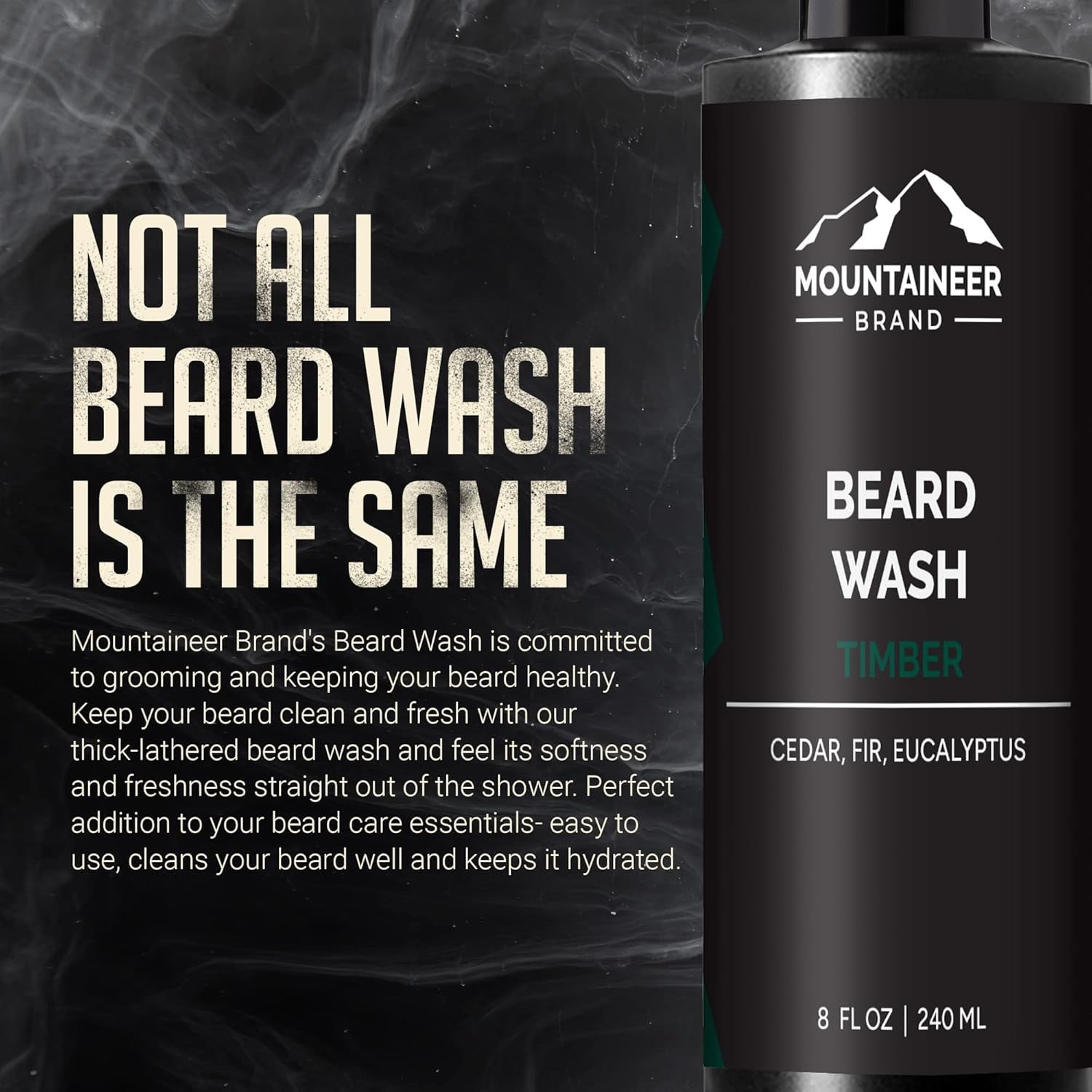 Natural Beard Wash for Men | Softening & Hydrating Shampoo (8oz, Timber Scent)