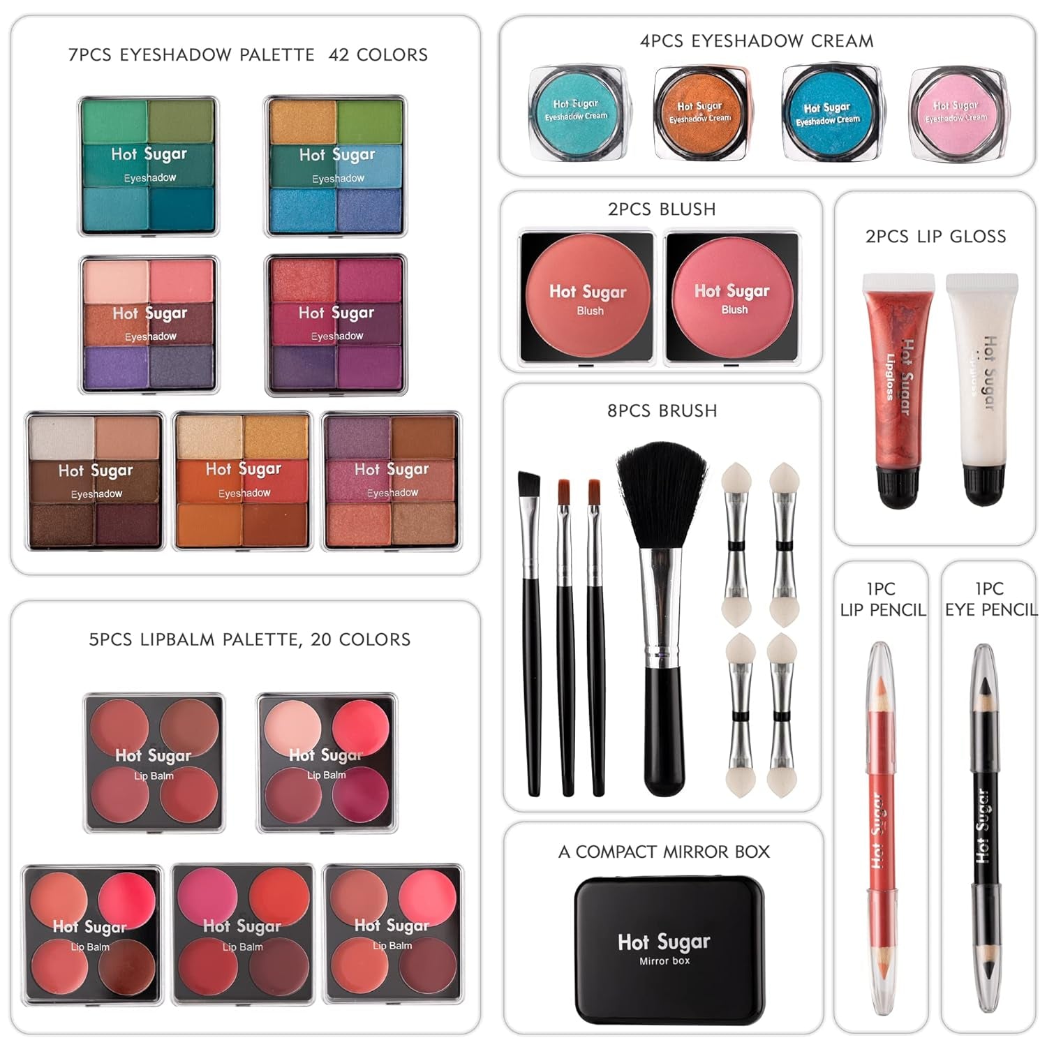 Teen Makeup Kit | Starter Set with Eye Shadow, Lip Balm, Blush, Brush & Mirror (Rainbow)