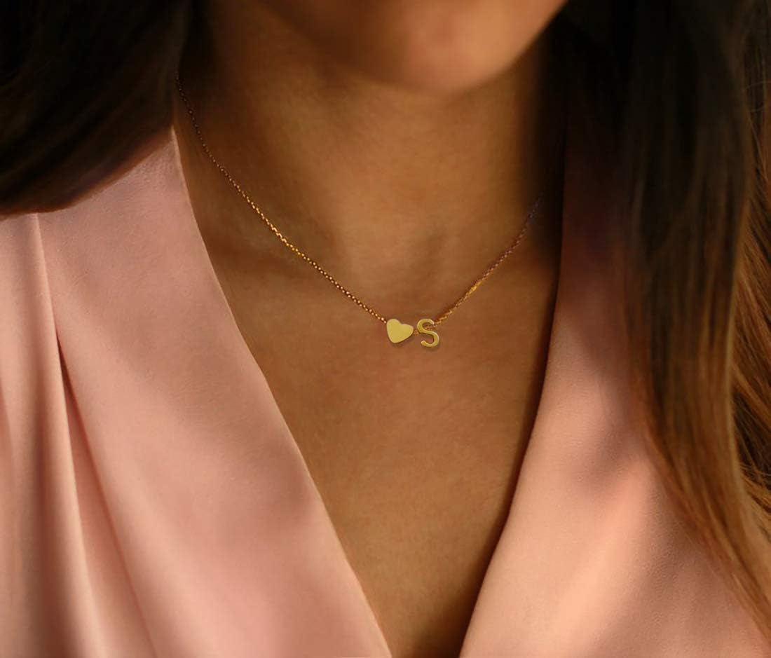 18K Gold-Plated Initial Heart Necklace | Personalized Monogram Pendant for Women