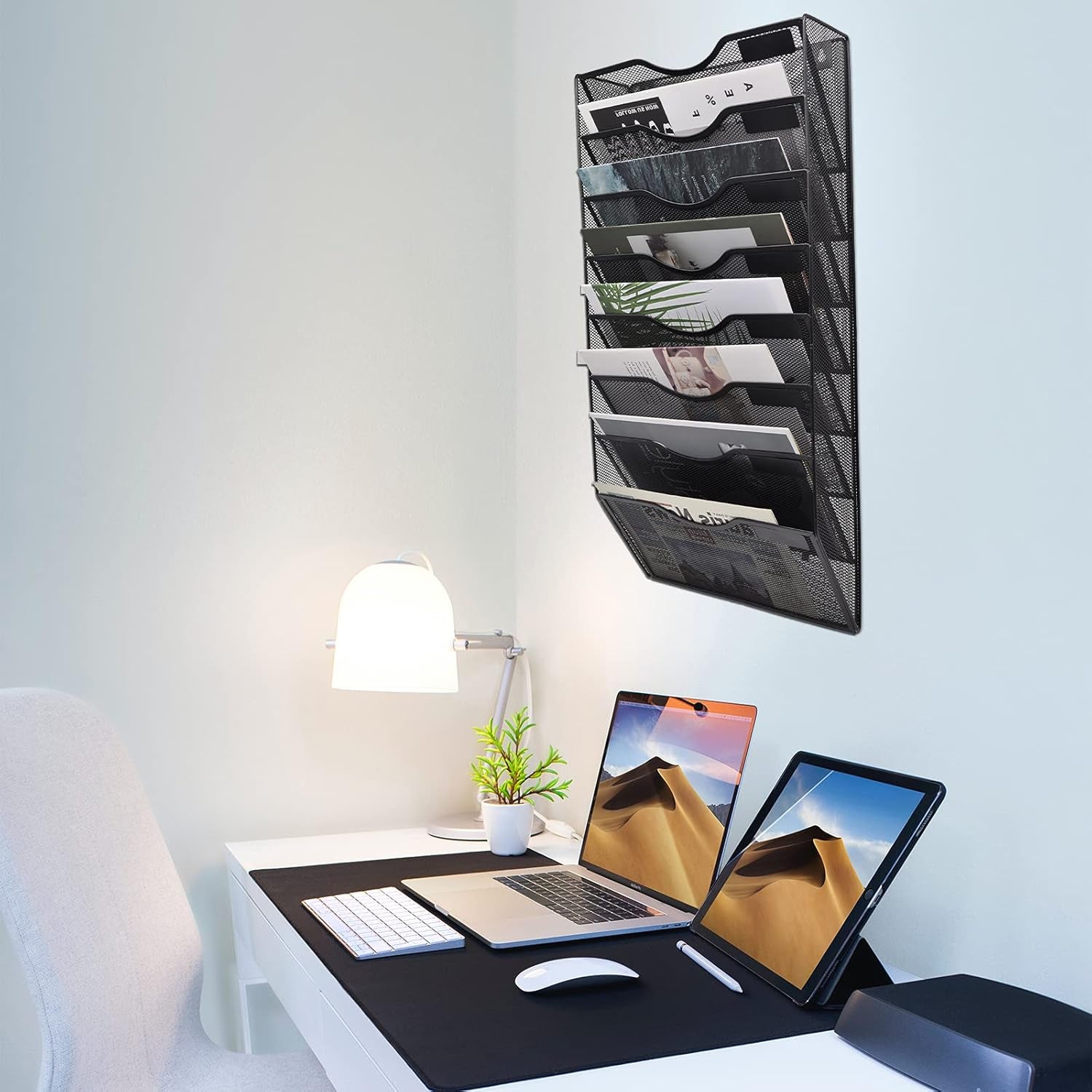 8-Pocket Mesh Wall File Organizer – Mail & Document Holder for Office/Home