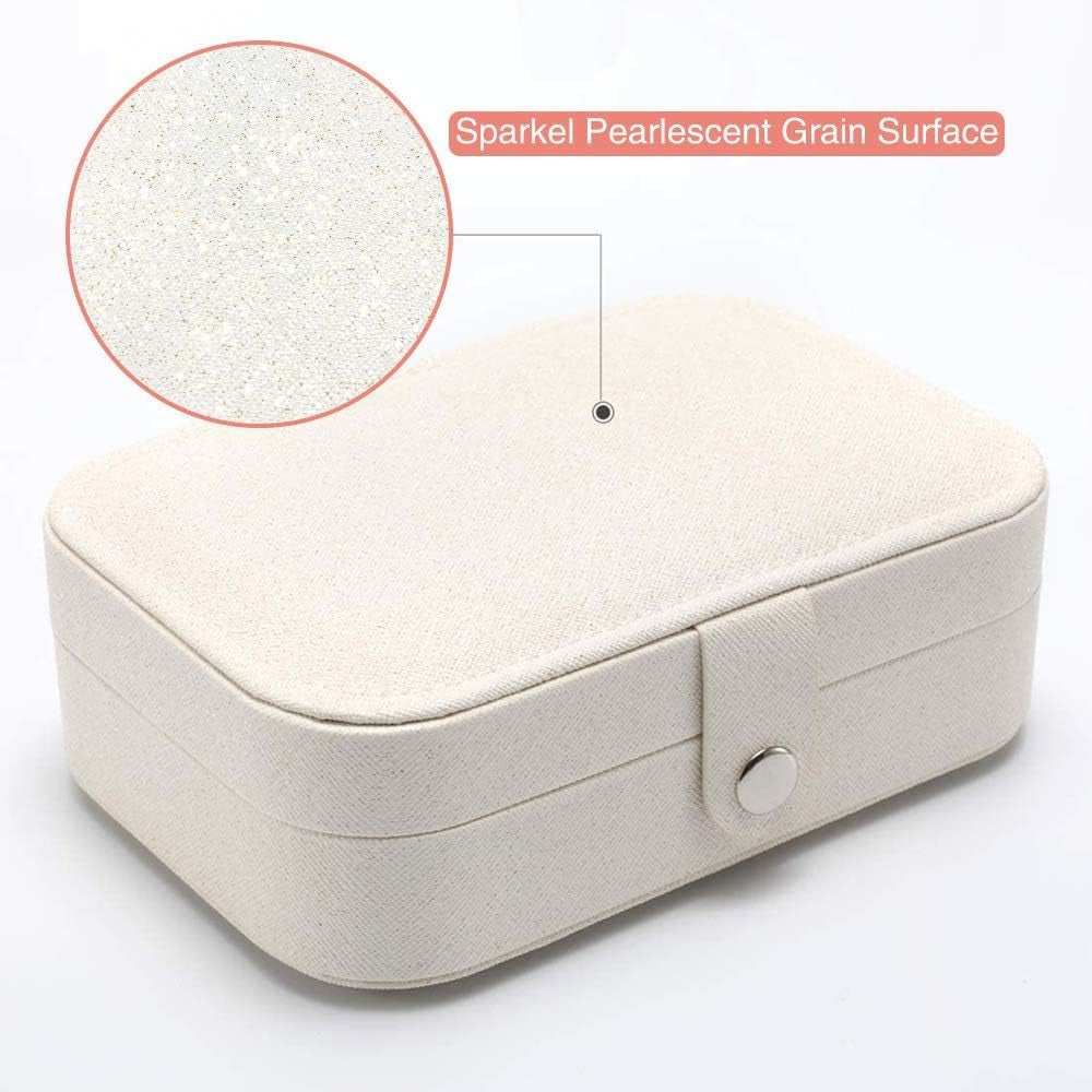 PU Leather Jewelry Box | Travel Organizer for Necklaces, Rings, Earrings (Glitter White)