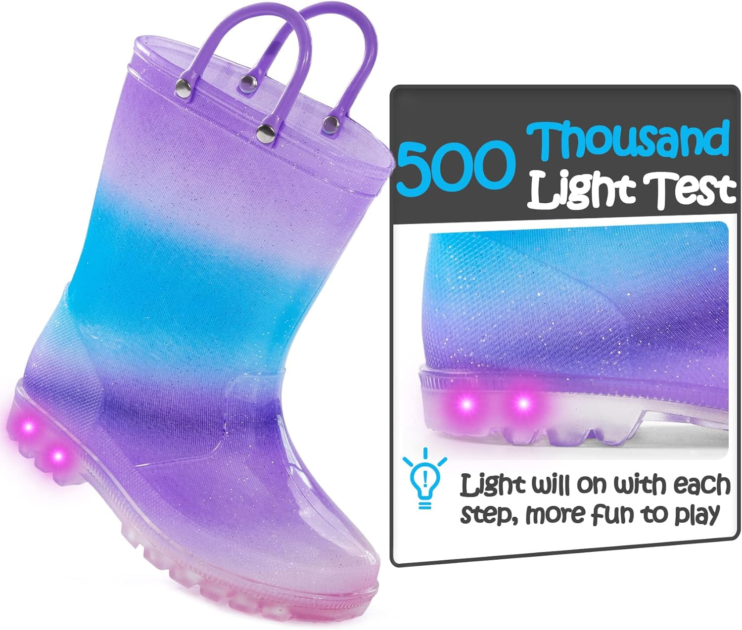 Kids Waterproof Light-Up Rain Boots with Easy-On Handles