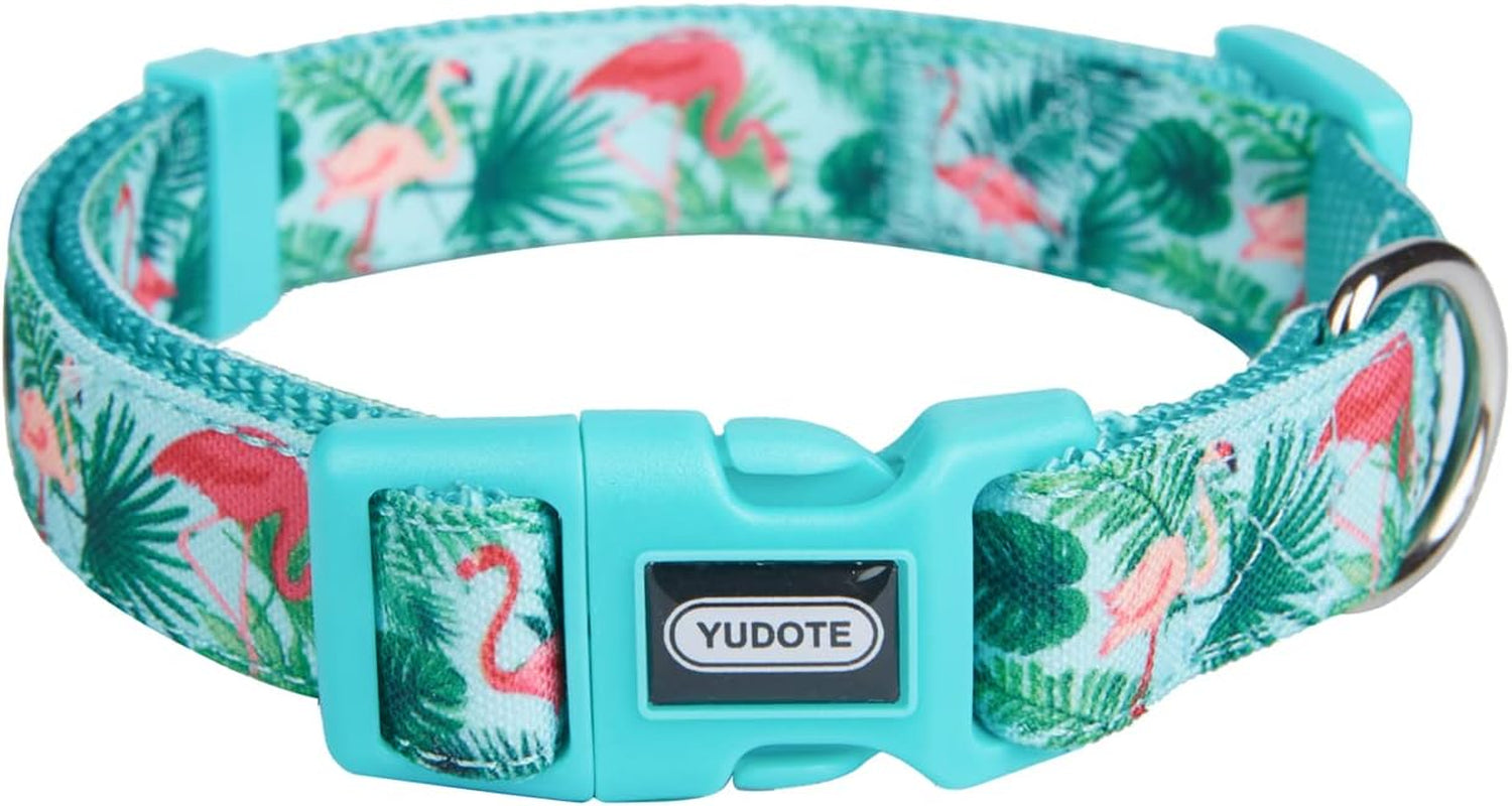 Adjustable Flamingo Print Dog Collar | Durable Nylon for Large Dogs & Puppies