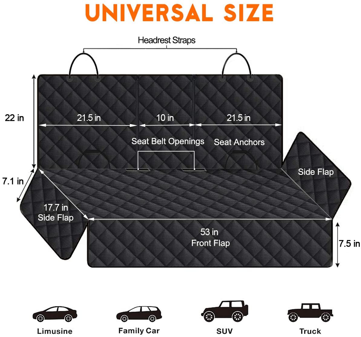 Dog Car Seat Cover | Waterproof Back Seat Protector for Dogs, Non-Slip Bench Cover (Black)