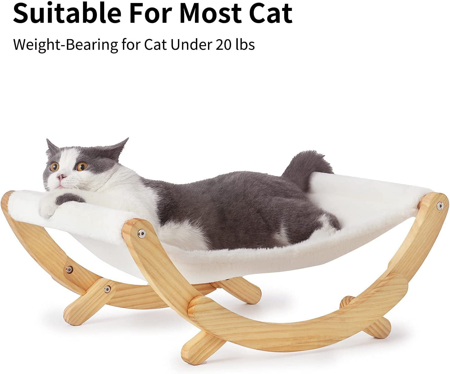 New Moon Cat Hammock | Elevated Swing Chair Bed for Cats & Small Dogs (White)