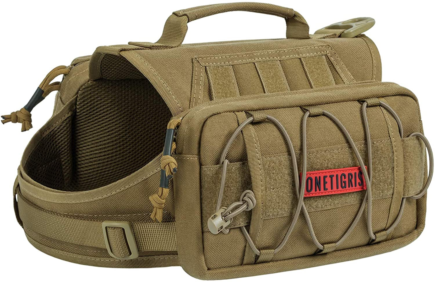 Tactical Dog Backpack for Medium & Large Dogs | Nylon Pet Backpack (Brown, Medium)
