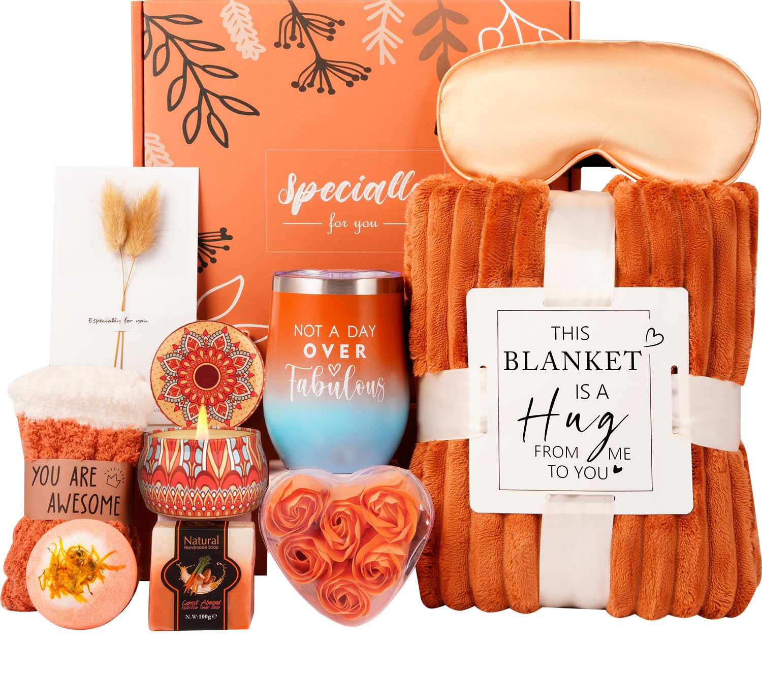 Mother's Day Gift Basket | Cozy Blanket, Rose, Spa & Self-Care Gifts for Women