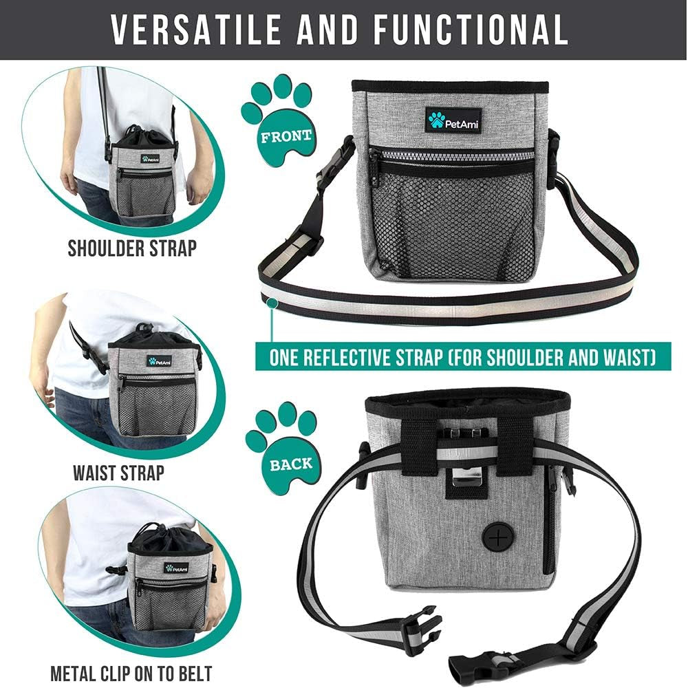 Dog Treat Pouch with Poop Bag Dispenser & 3-Way Wear (Heather Gray)