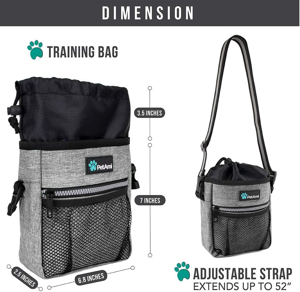 Dog Treat Pouch with Poop Bag Dispenser & 3-Way Wear (Heather Gray)