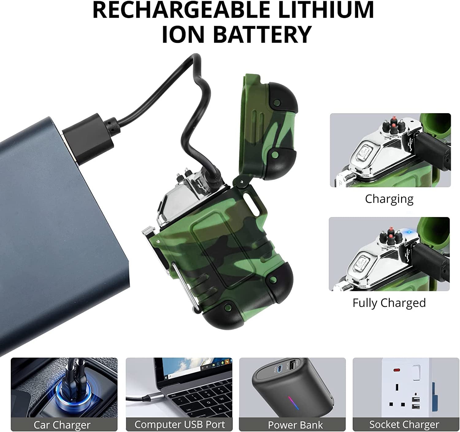 Rechargeable Dual Arc Plasma Lighter | Windproof & Waterproof with Whistle Lanyard