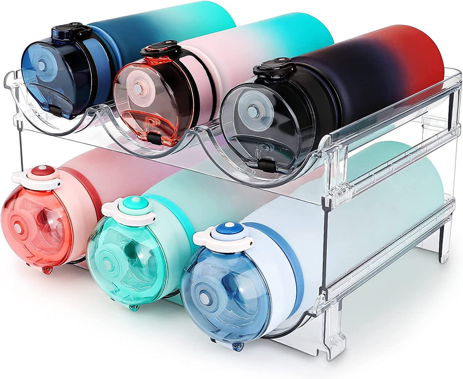 Water Bottle Organizer – 2-Pack Stackable Storage Rack for Cabinets