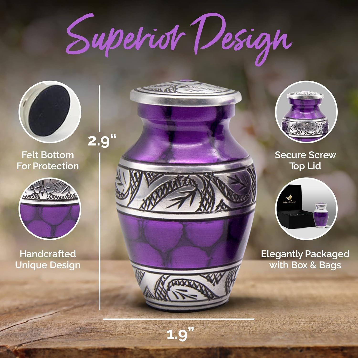 Mini Purple Urns for Ashes - Set of 4 Keepsake Cremation Urns
