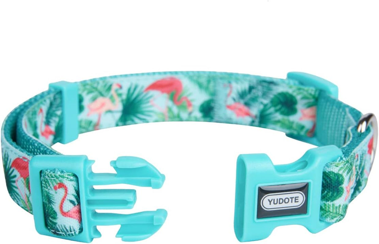 Adjustable Flamingo Print Dog Collar | Durable Nylon for Large Dogs & Puppies