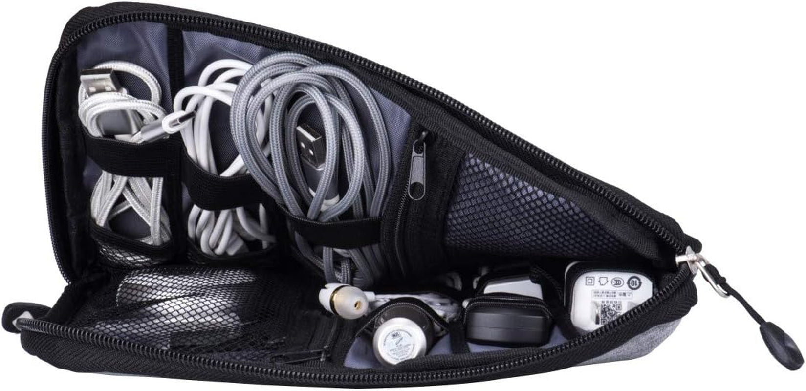 Travel Cable Organizer Bag | Waterproof Electronics Accessories Case with 5 Cable Ties (Grey)