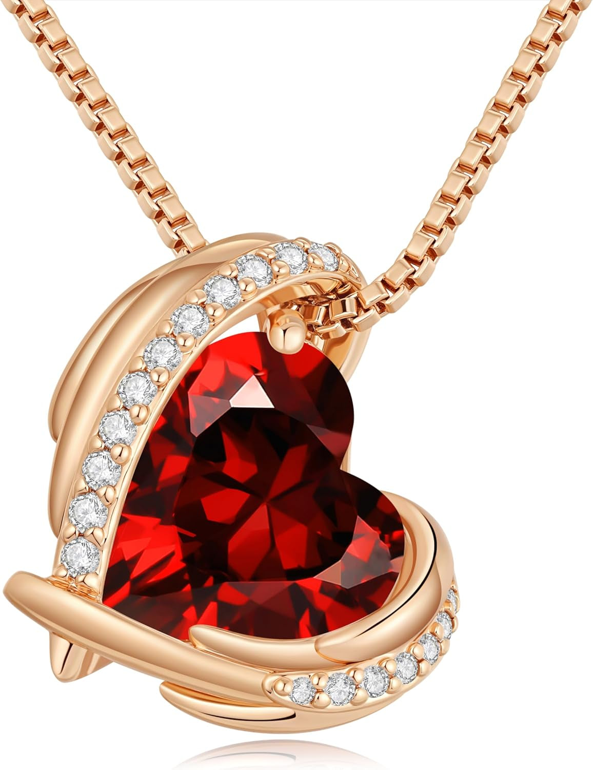 Mother's Day Heart Pendant Necklace | Silver & Rose Gold Birthstone Jewelry for Women