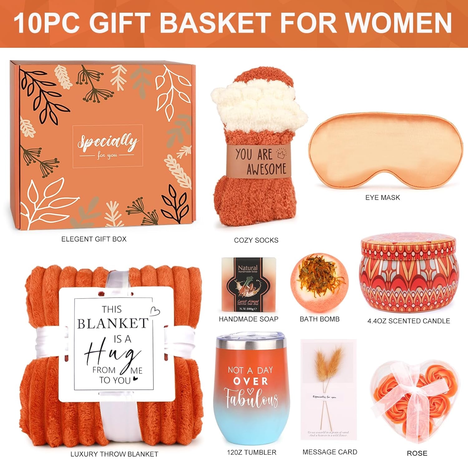 Mother's Day Gift Basket | Cozy Blanket, Rose, Spa & Self-Care Gifts for Women
