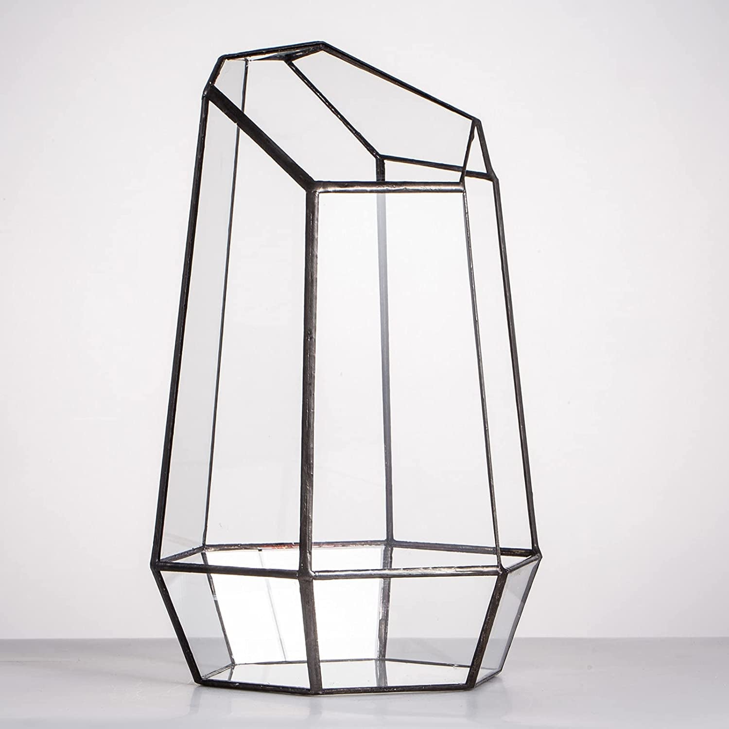 Geometric Glass Terrarium – Black Open Planter for Succulents & Cacti (No Plants)