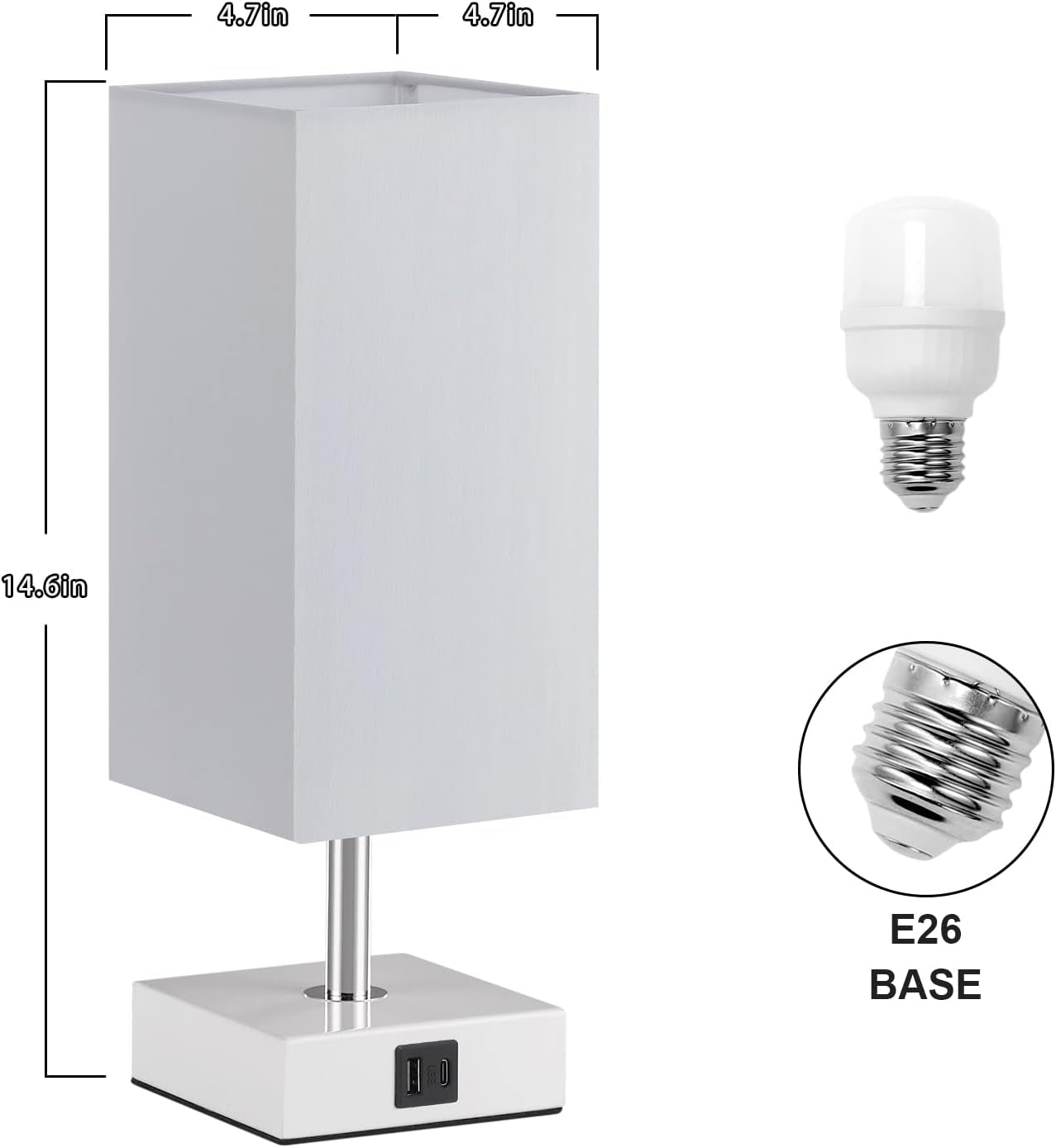 Touch Table Lamp with USB Ports | 3-Way Nightstand & Desk Lamp (Grey)