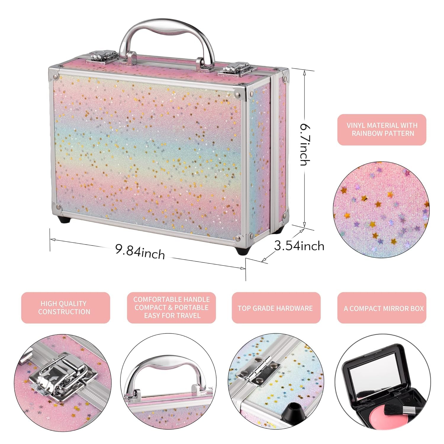 Teen Makeup Kit | Starter Set with Eye Shadow, Lip Balm, Blush, Brush & Mirror (Rainbow)