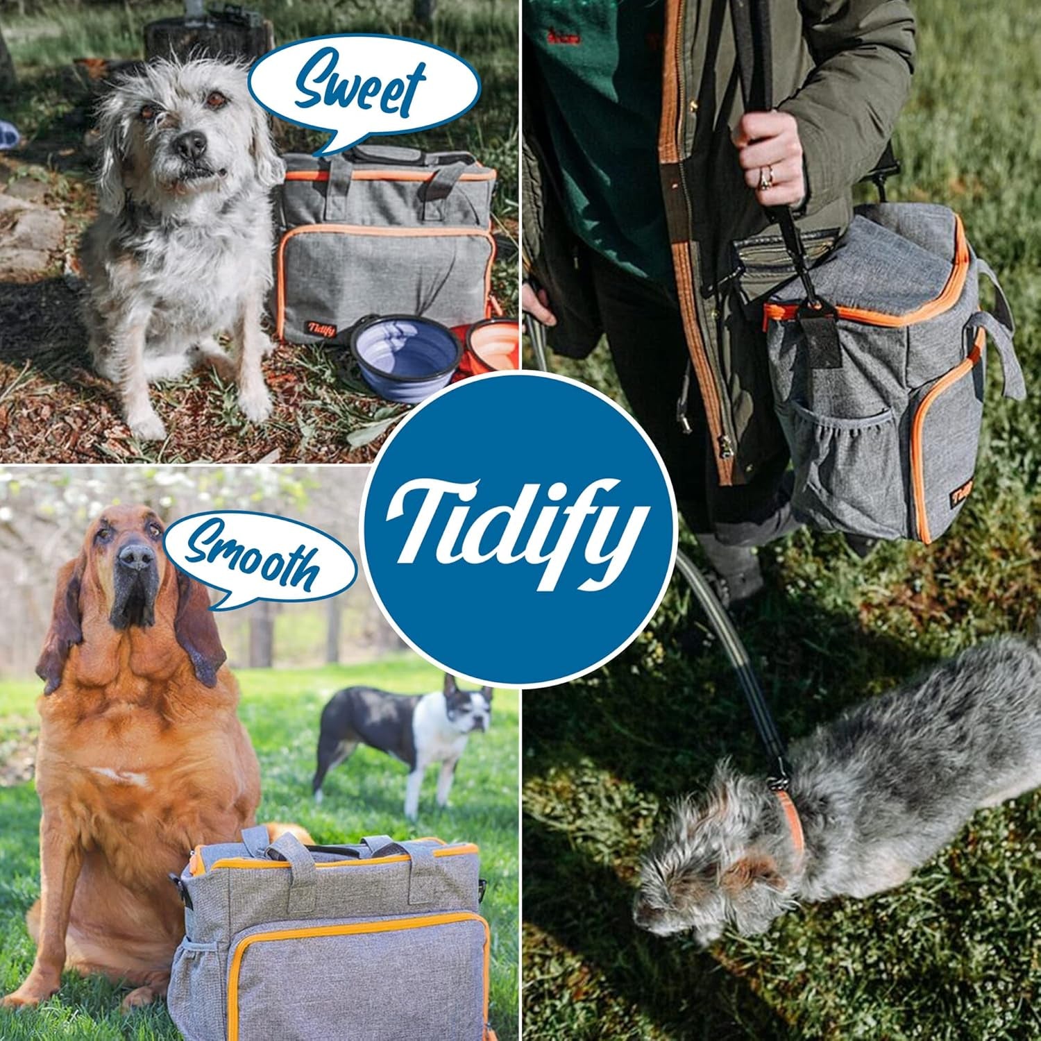 Airline Approved Dog Travel Bag with Tote Organizer, Food Containers & Collapsible Bowls - Gray