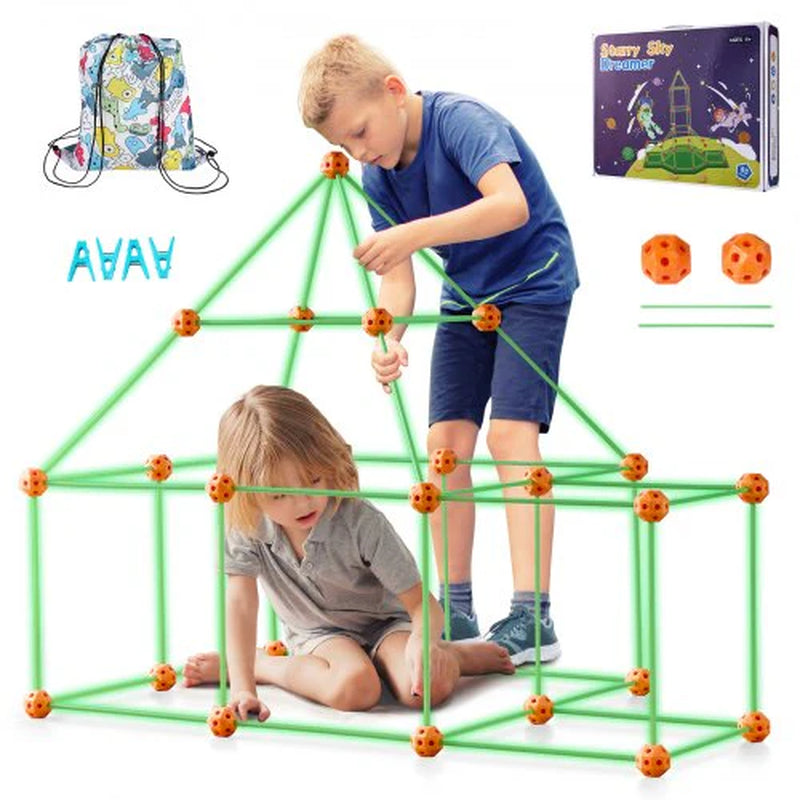 Tent Fort Building Kit for Kids | Glow in the Dark STEM Construction Toy (85 Pieces)