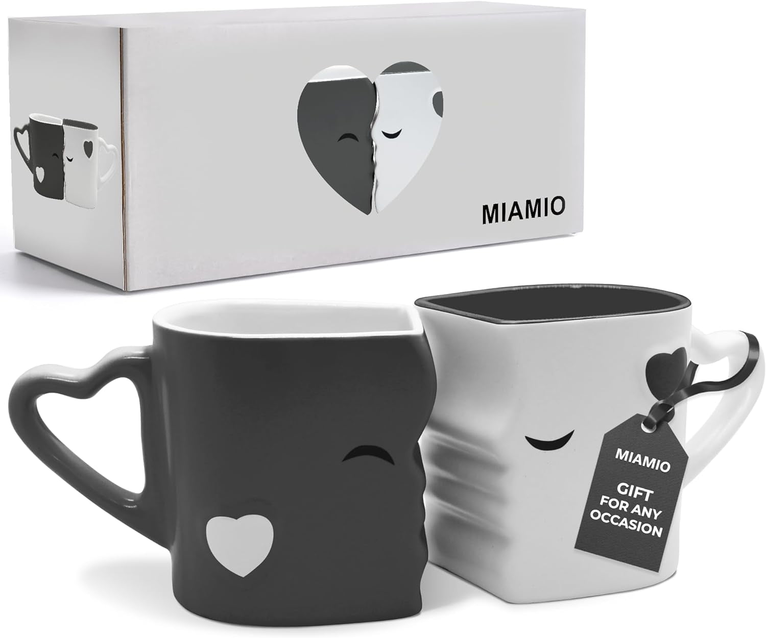 Ceramic Kissing Coffee Mugs Set with Gift Box (Gray)