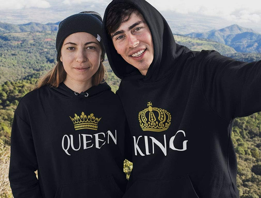 King & Queen Matching Couple Hoodies | Valentine's Day Gift (Black, Women L / Men M)