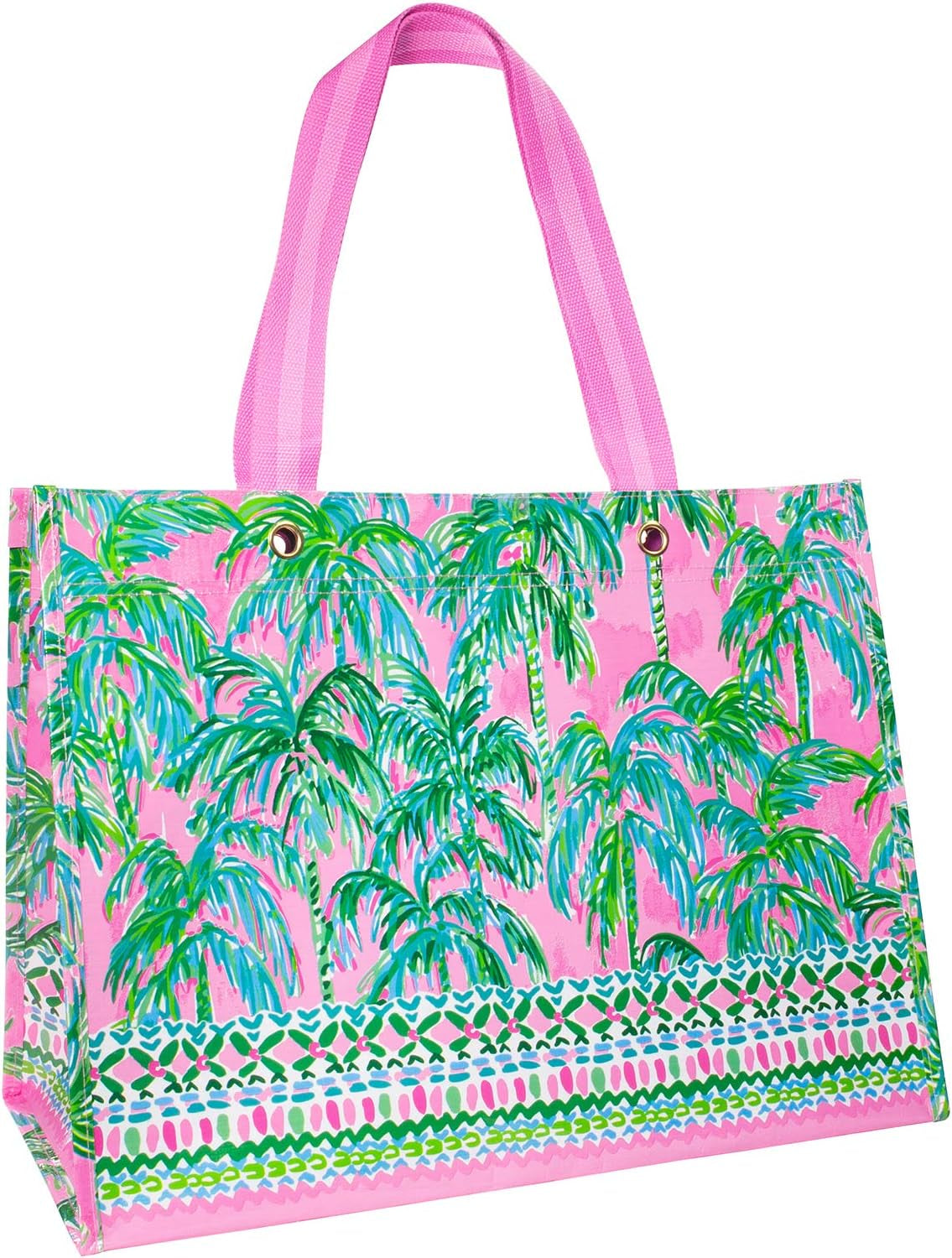 XL Reusable Market Shopper Bag with Shoulder Straps (Pink/Green)